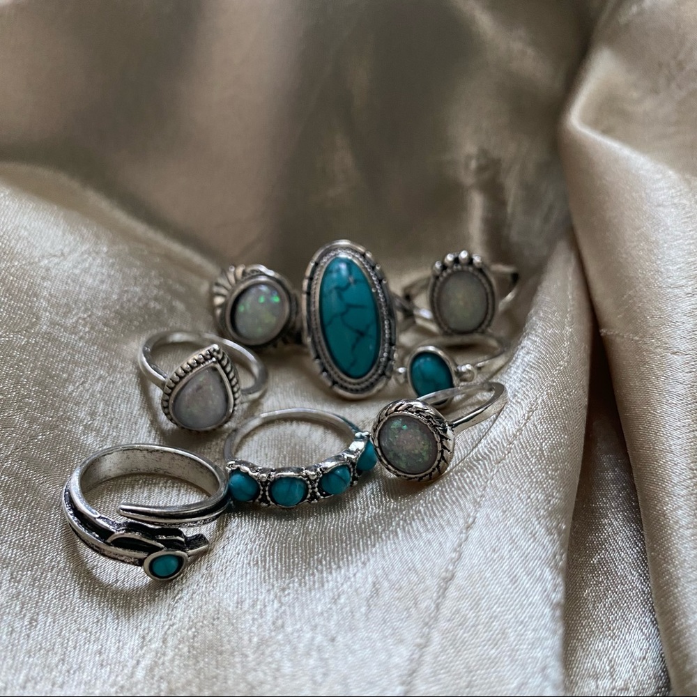 Vintage Turquoise 8 Piece Ring Set - Picture 3 of 3
